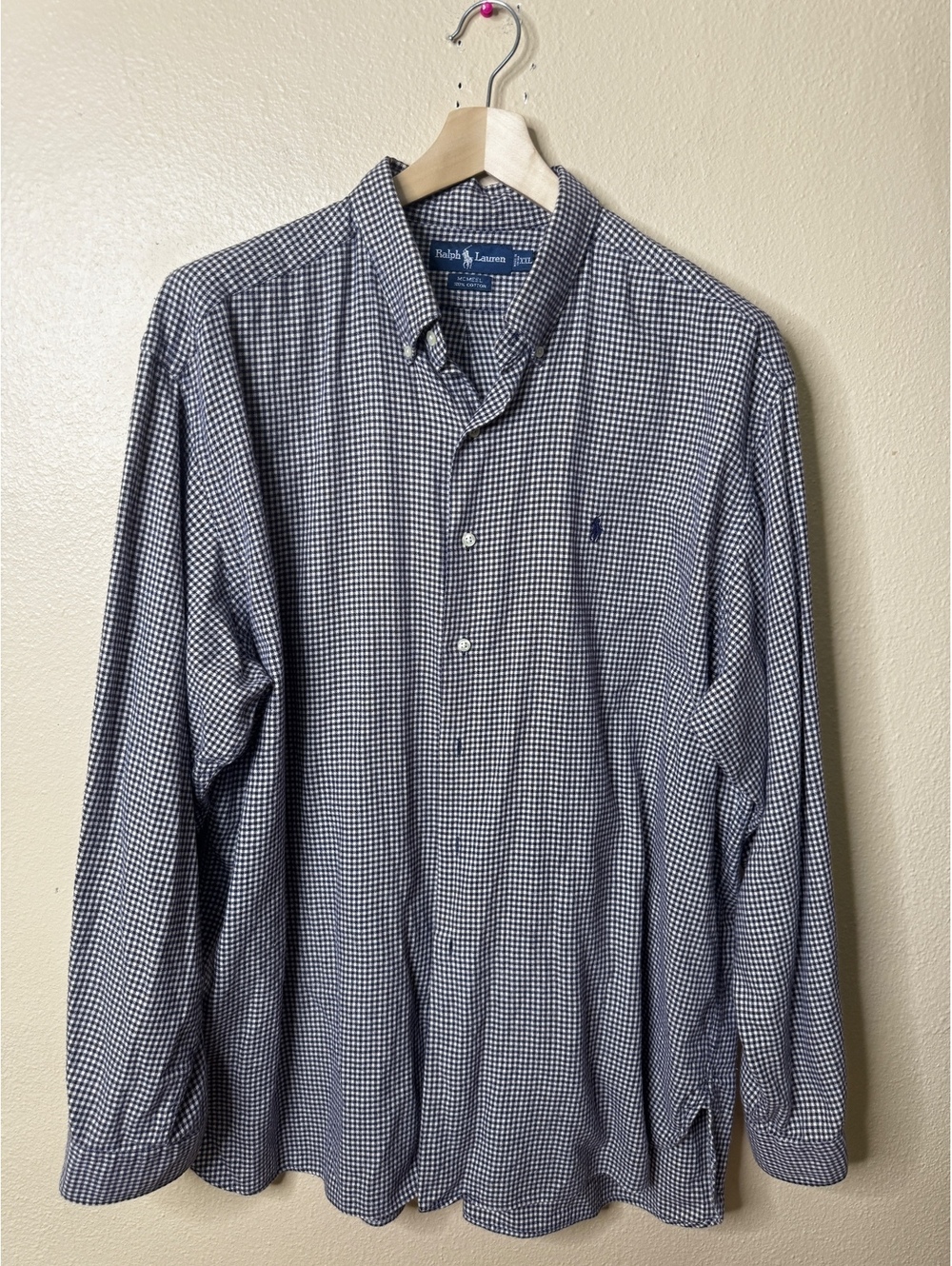 Ralph Lauren McMeel Shirt Men’s XXL Navy White Gingham Cotton Flannel